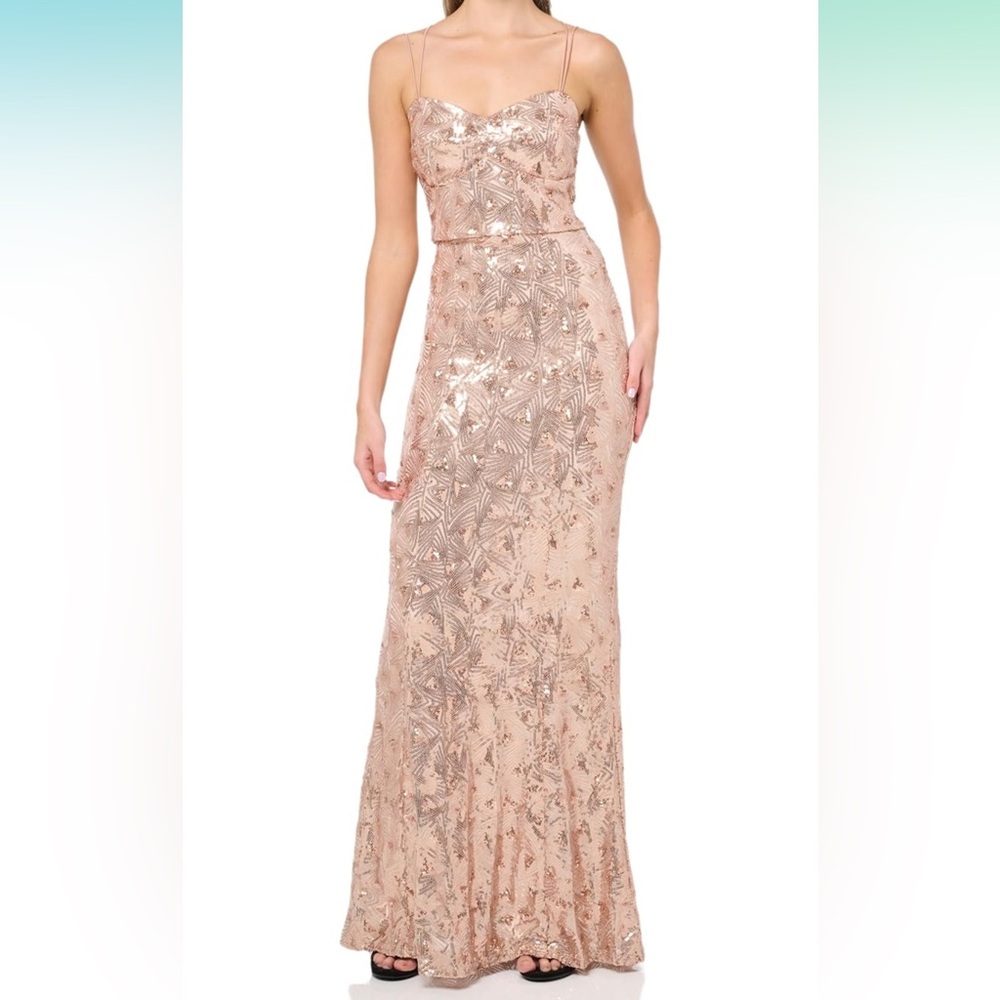 Elegant Sequin Evening Gown - Rose Gold